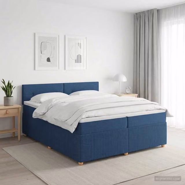 Letto box spring con materasso vidaXL in tessuto blu e bianco con base a sollevamento L/P/H: 200 x 200 x 100,5 cm