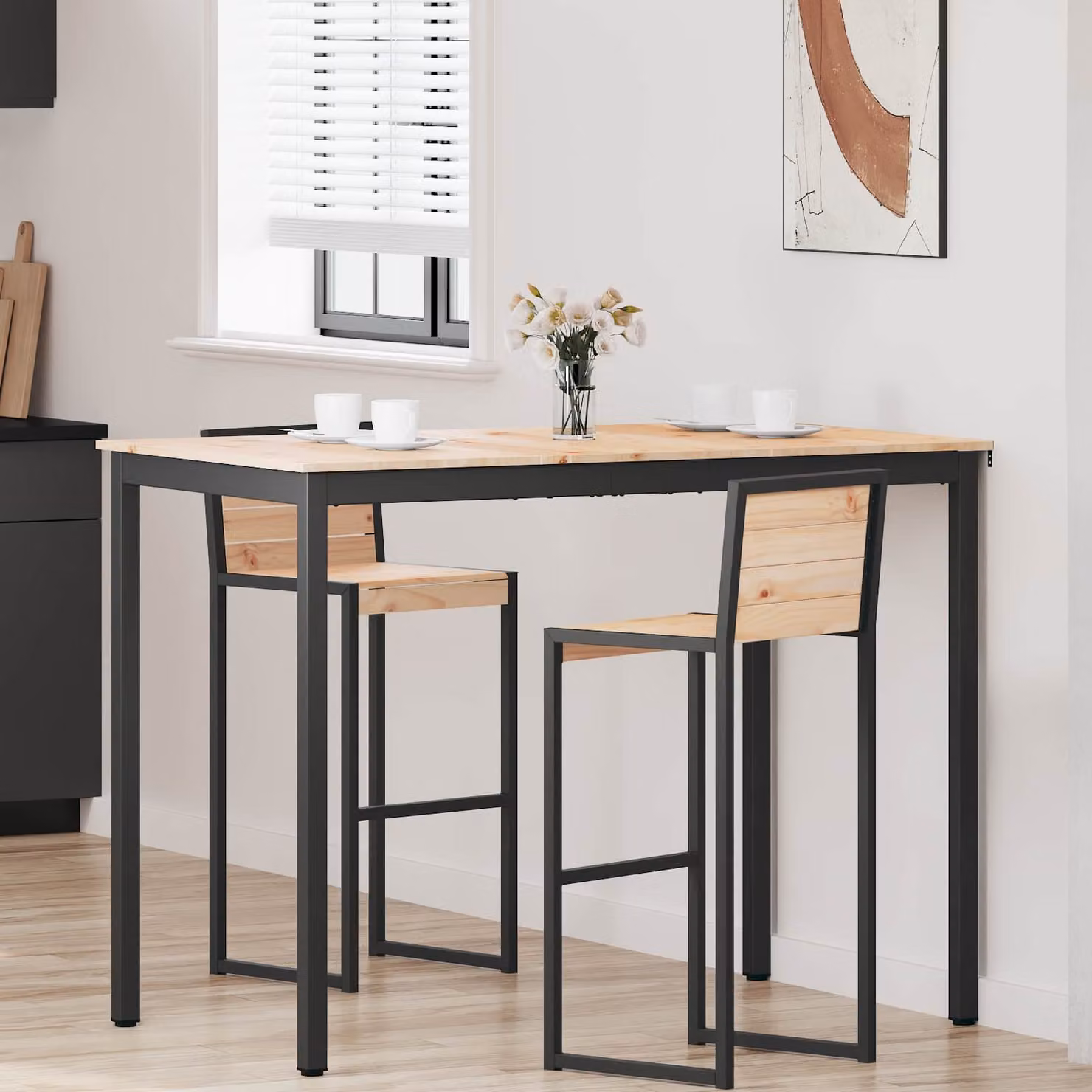 vidaXL Tavolo da bar rettangolare in pino massello e metallo, colore marrone, L: 140 cm, P: 80 cm, H: 105 cm – 1