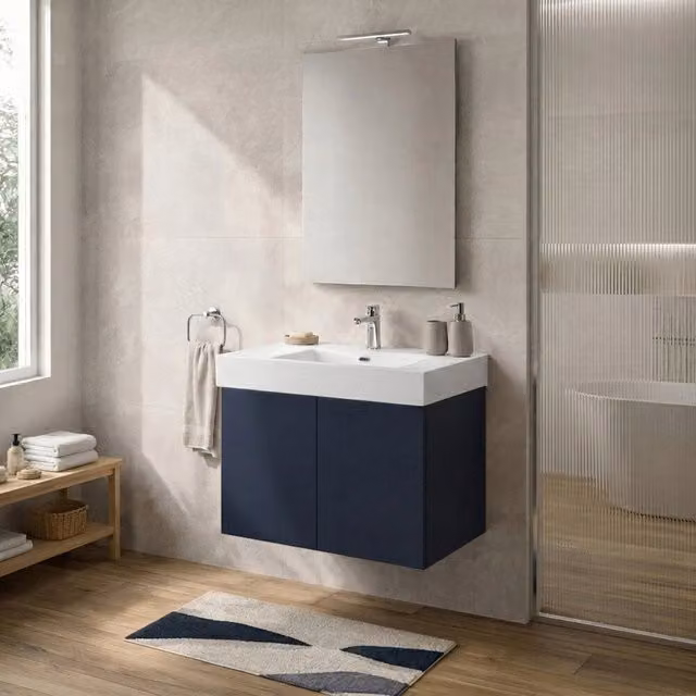 Mobile bagno sospeso INBAGNO Tierra blu con due ante e lavabo in resina L: 70 cm
