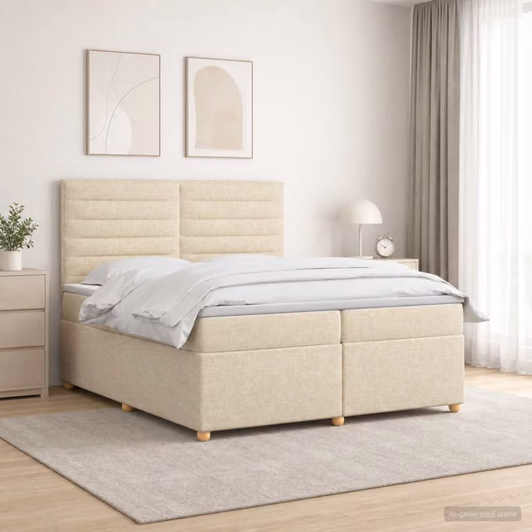 Letto box spring ibrido vidaXL con materasso a molle insacchettate e base contenitore, beige e bianco, L/P/H: 200 x 200 x 140,5 cm