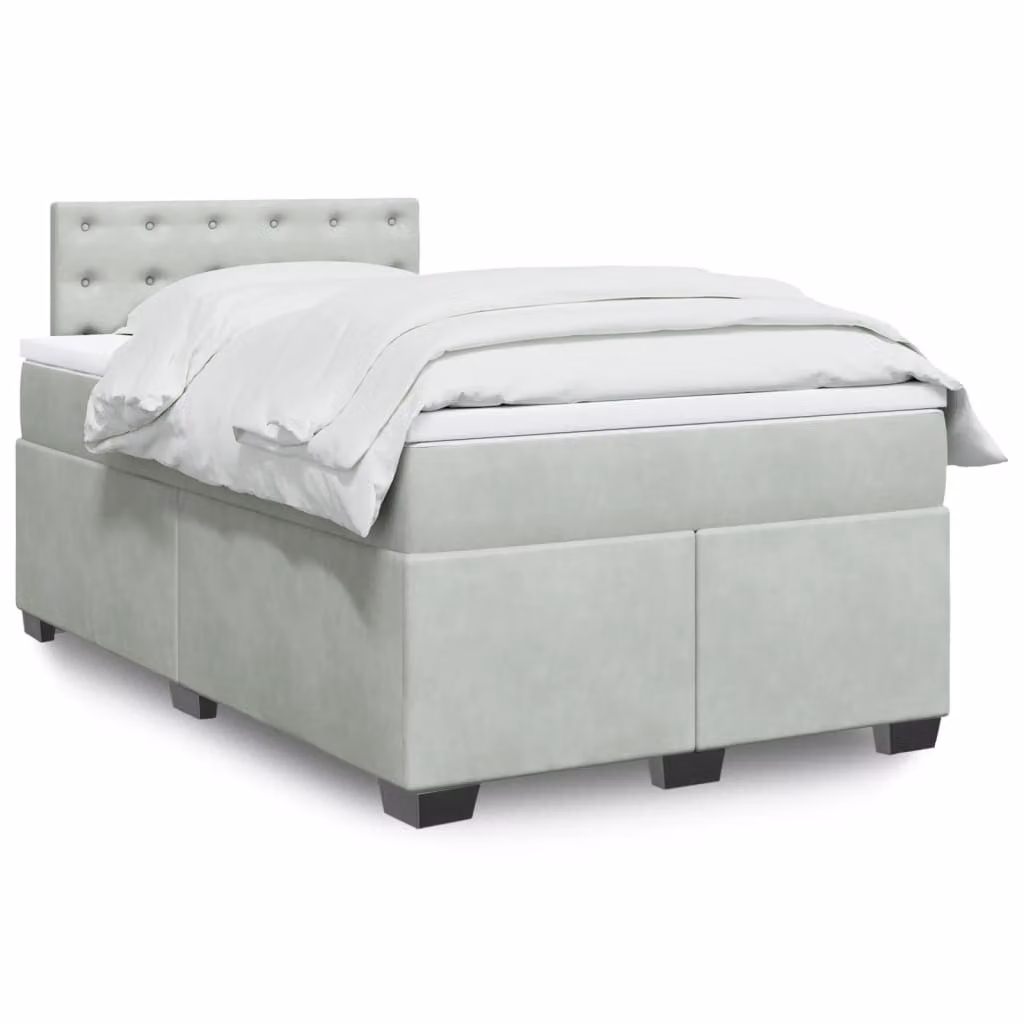 vidaXL Giroletto a Molle con Materasso Ibrido in Velluto Grigio e Bianco L/P/H: 120 x 200 cm