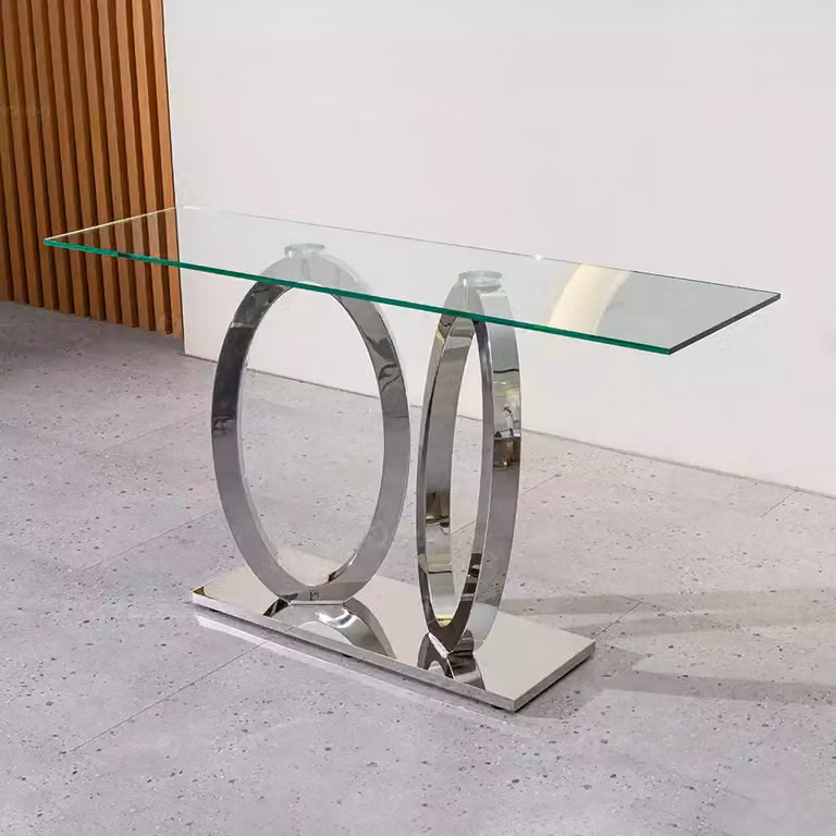 Designer Luxus Konsole Tisch Konsolen Tische Edelstahl mit Glas Design