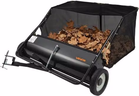 VEVOR Spazzatrice da Giardino Trainata Manuale con Sacco di Raccolta in Poliestere e PVC, Colore Nero, Larghezza: 111,8 cm