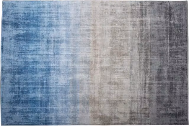 Tappeto Beliani Grigio e Blu in Viscosa con Effetto Moderno L: 140 cm, P: 200 cm