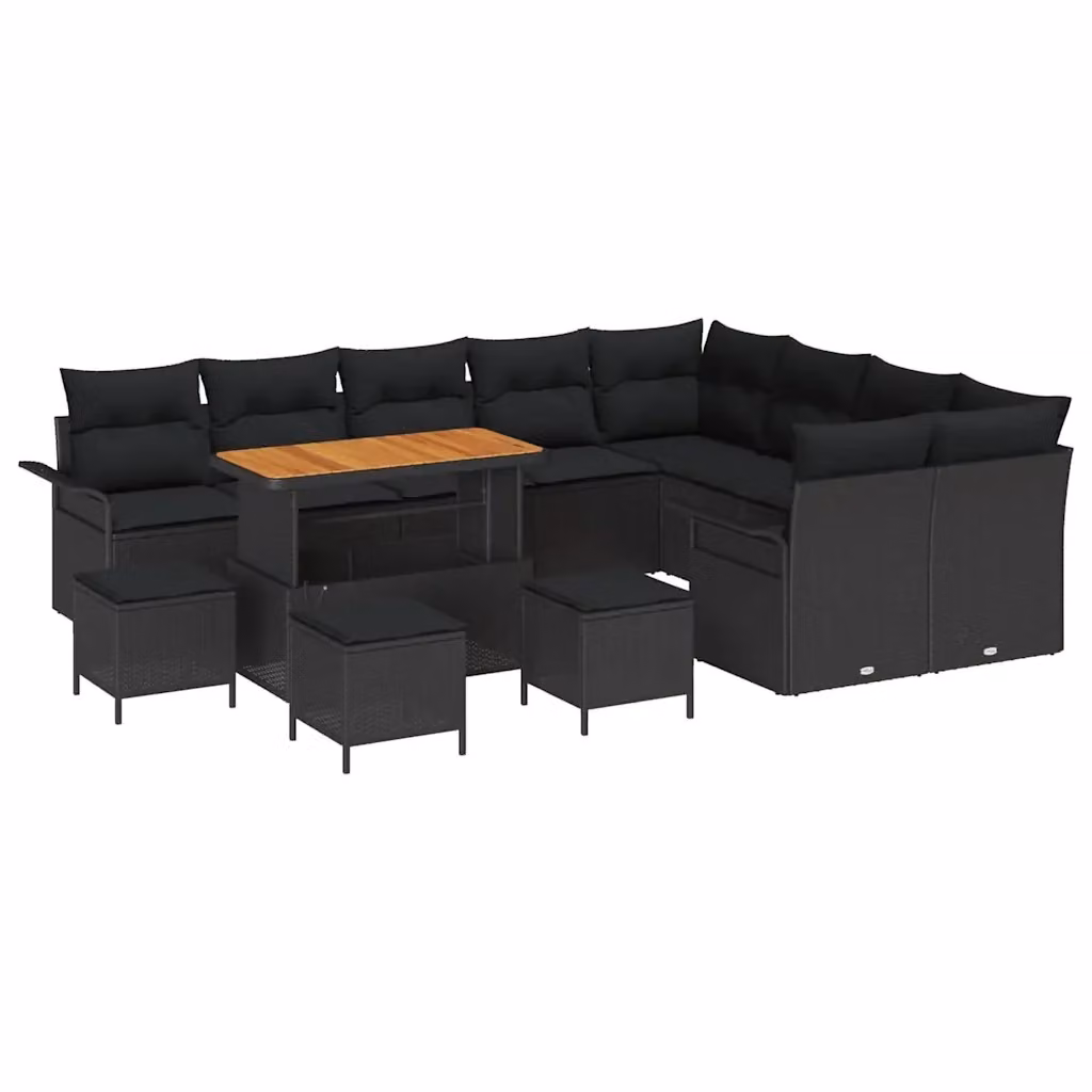 Set Divano da Giardino Moderno vidaXL in Polyrattan e Legno di Acacia Nero 13 Pezzi – 2