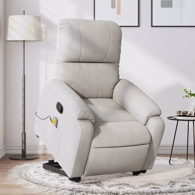 Divano Sedia-Poltrona a Rialzo Massaggi Reclinante Grigio Chiaro Microfibra 113104
