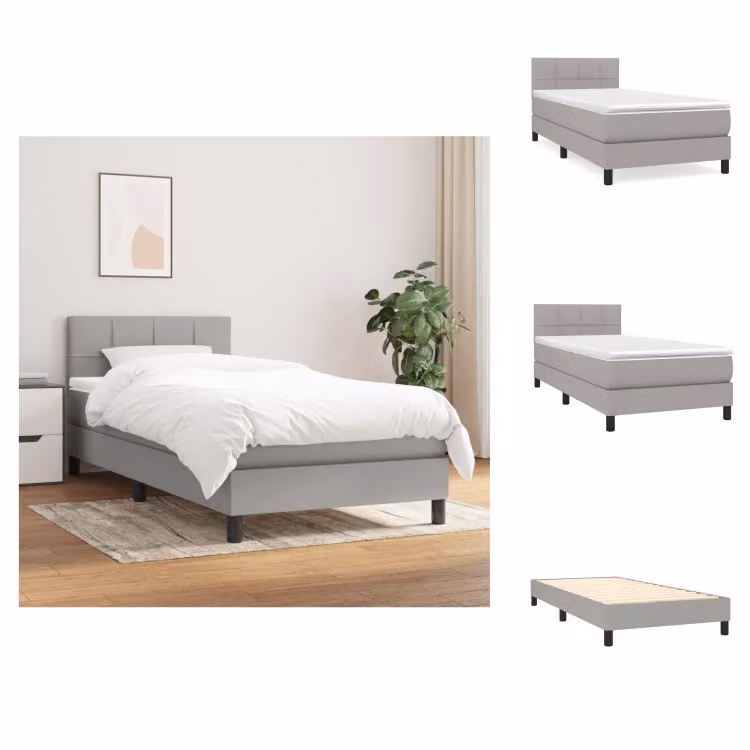 vidaXL Letto a molle con materasso grigio chiaro 90x190 cm in tessuto - Letti & strutture letto