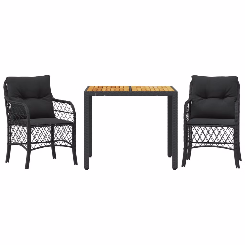 Set da Bistrò 3 pz con Cuscini Nero in Polyrattan