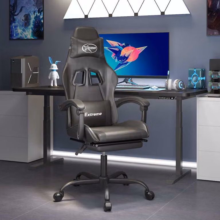 Sedia da Gaming vidaXL Girevole in Similpelle Nera con Poggiapiedi e Braccioli