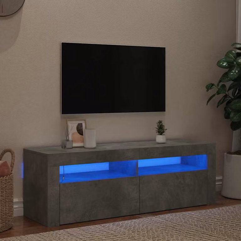 vidaXL Mobile Porta TV Moderno con Luci LED Integrate Grigio Cemento L: 120 cm, P: 35 cm, H: 40 cm