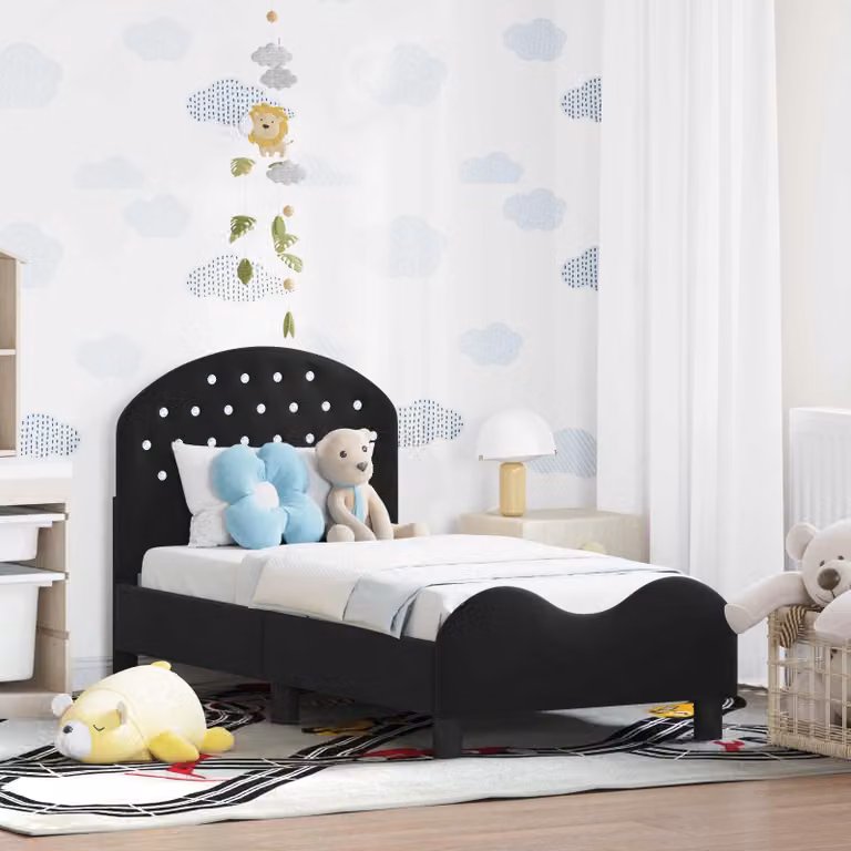 vidaXL Struttura letto per bambini moderna in legno e tessuto velluto Nero L 140 x P 70 x H 79 cm