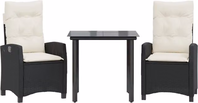 Set da Pranzo da Giardino 3 pz | Set Salotto da Giardino con Cuscini Nero in Polyrattan