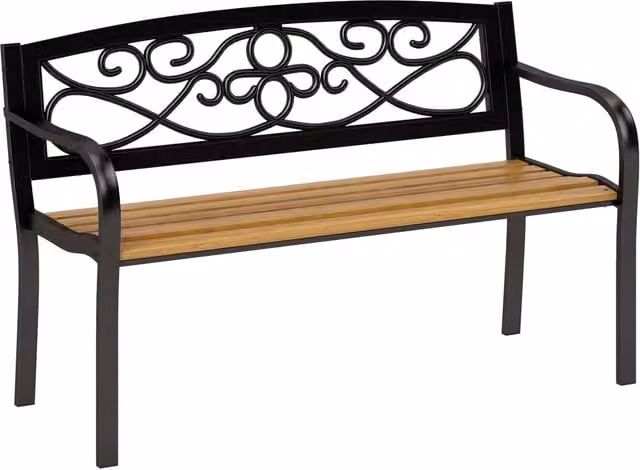 Divano da giardino Minimal a 2 posti in metallo e legno di pino, nero e marrone, L: 127 cm, P: 56 cm, H: 80 cm