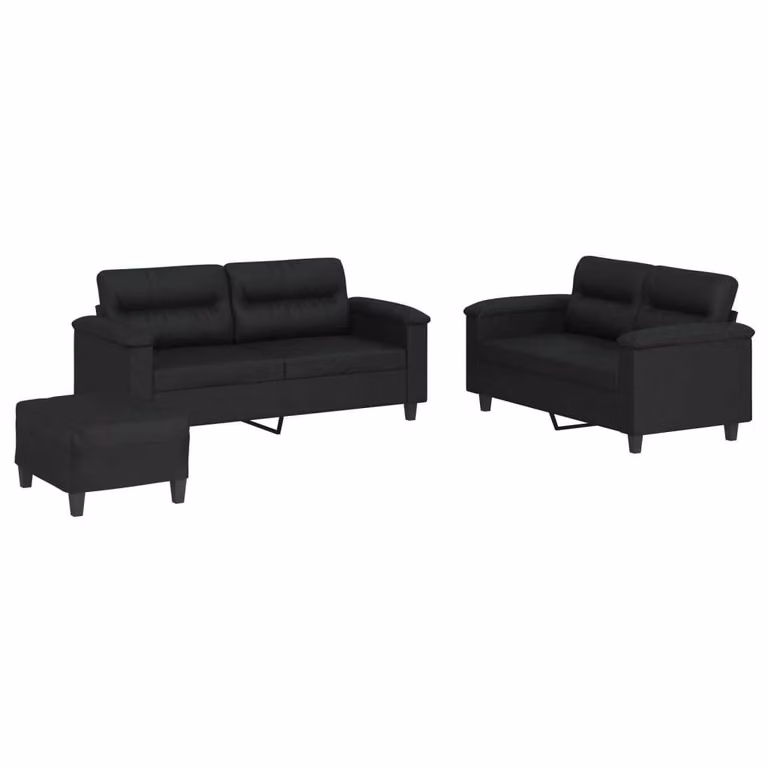 Set di Divani 3 pz con Cuscini Nero in Pelle finta