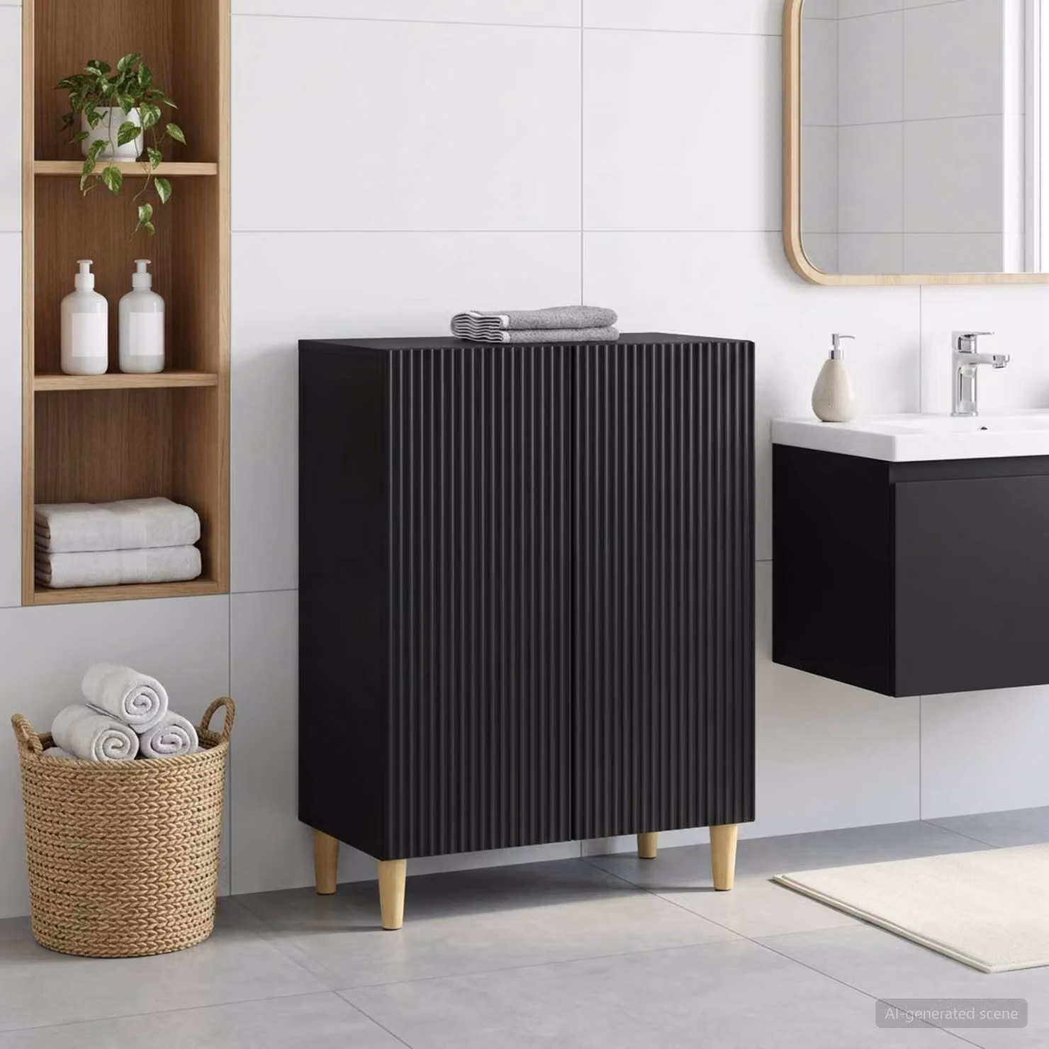 Mobiletto da bagno moderno vidaXL ARNHEM nero con ante a battente L: 59,5 cm, P: 31 cm, H: 80 cm