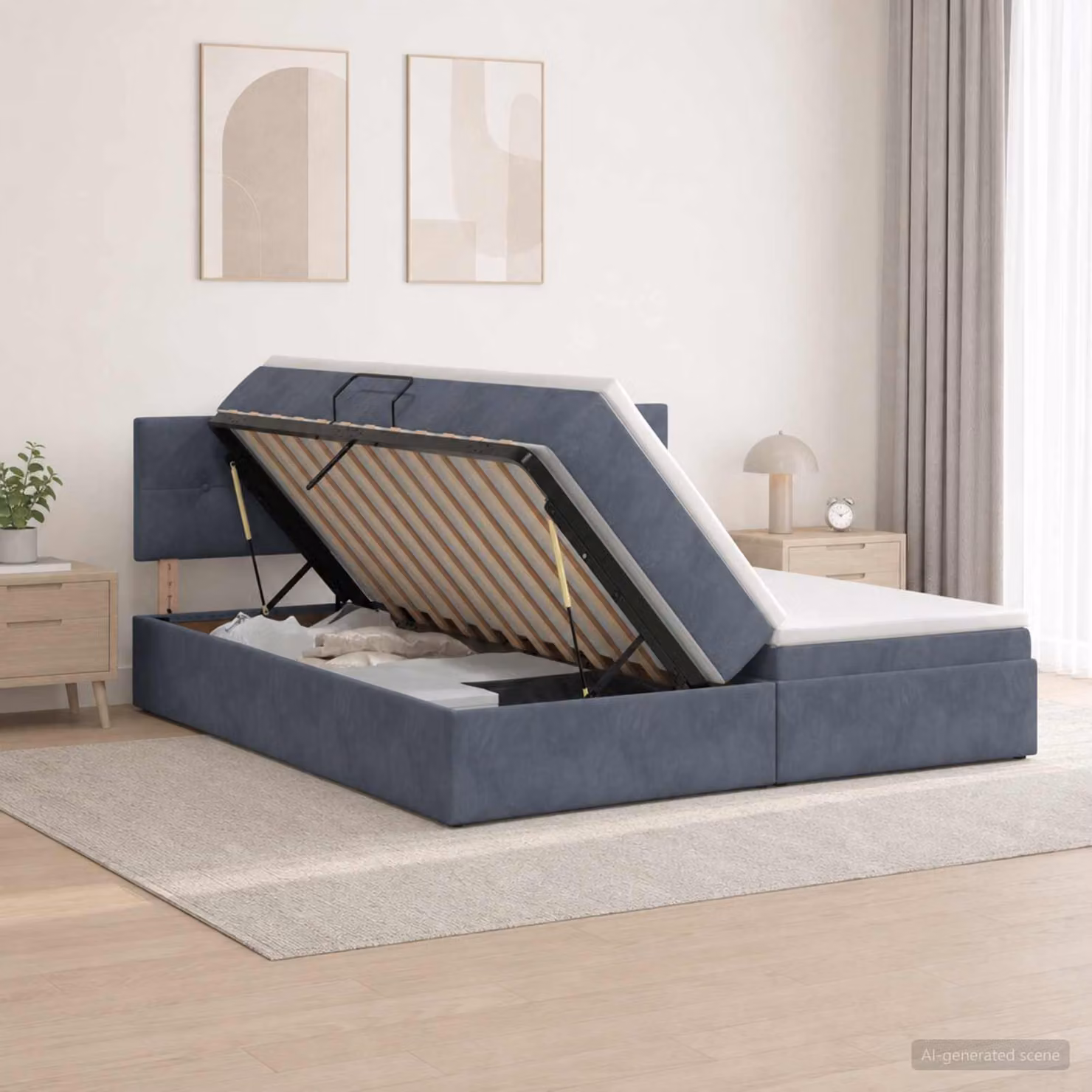 Letto con contenitore e testiera vidaXL in tessuto Grigio, L: 180 cm, P: 200 cm, H: 88 cm