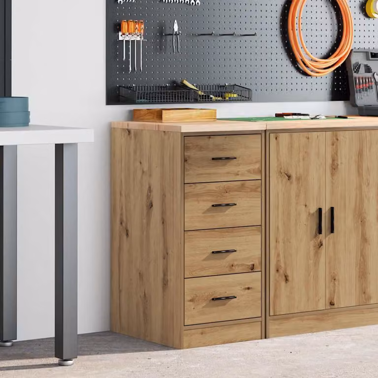 Armadietto da giardino vidaXL in legno di pino marrone con cassetti e ante, modello industriale da appendere a parete, L: 40 cm, P: 51 cm, H: 85 cm