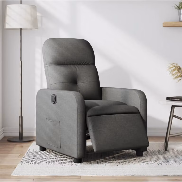 vidaXL Poltrona Elettrica Reclinabile in Tessuto Grigio con Braccioli e Funzione Auto-Return