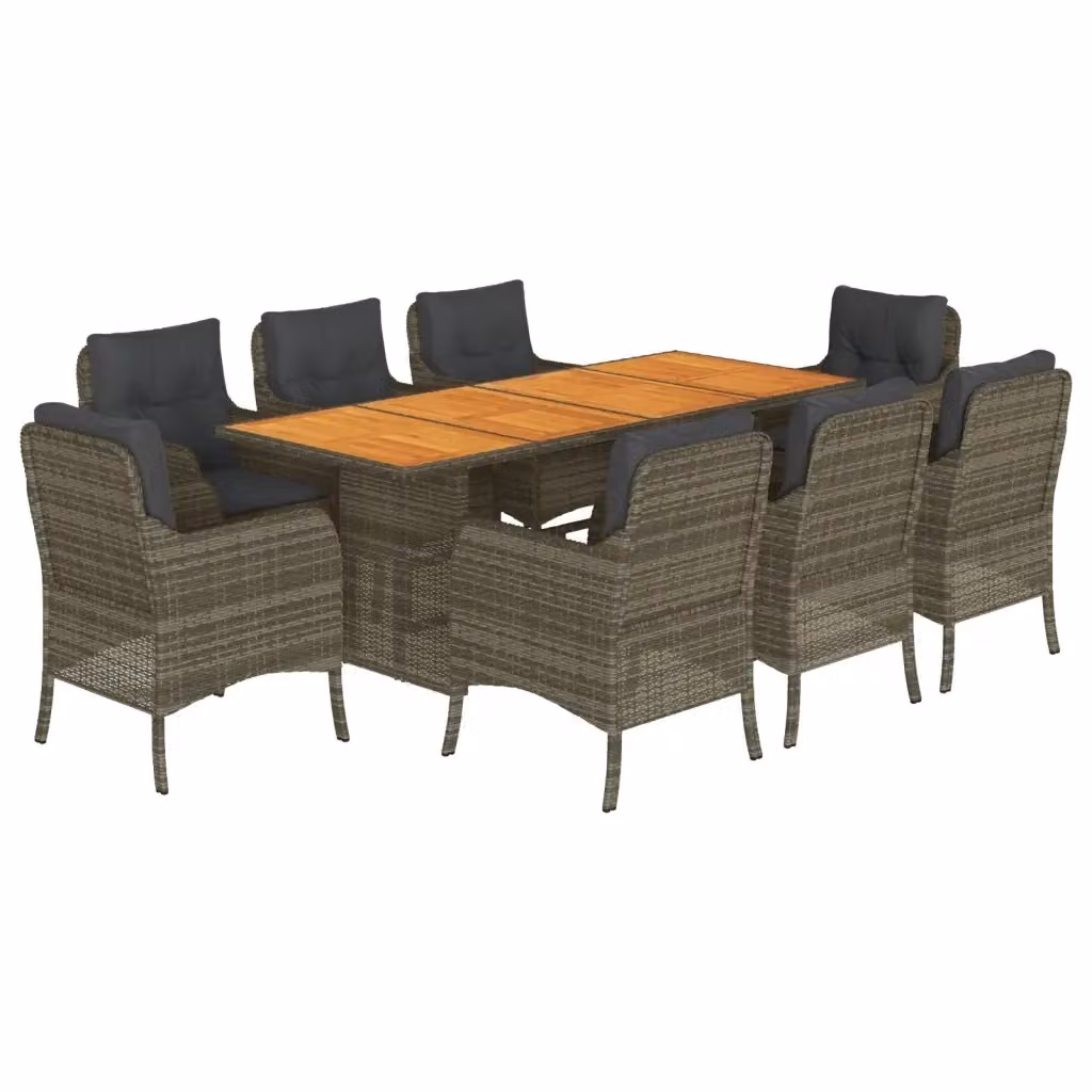 vidaXL Set da Pranzo da Giardino 9 pz in Polyrattan e Legno di Acacia Grigio e Marrone – 2
