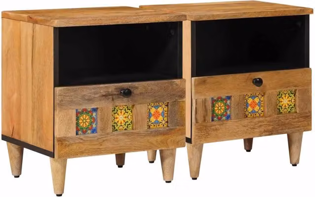 Set di 2 Armadi da Notte vidaXL in Legno di Mango Marrone L: 40 cm, P: 33 cm, H: 46 cm – 1