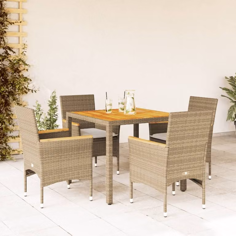 Maison Exclusive - Set Pranzo da Giardino 5 pz con Cuscini Beige Polyrattan Acacia