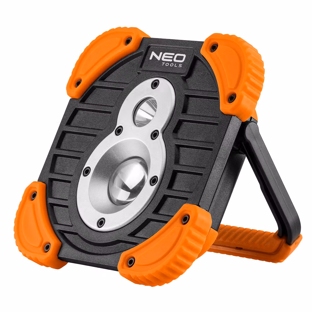 NEO TOOLS lampada frontale a batteria 10W + 3W, 750+250 lumen, LED CREE XPG + COB, power bank, alimentatore 2600mAh 3.7 Li-Ion, caricatore 5V/1A, IP44, ABS+TPR, 3 funzioni luminose