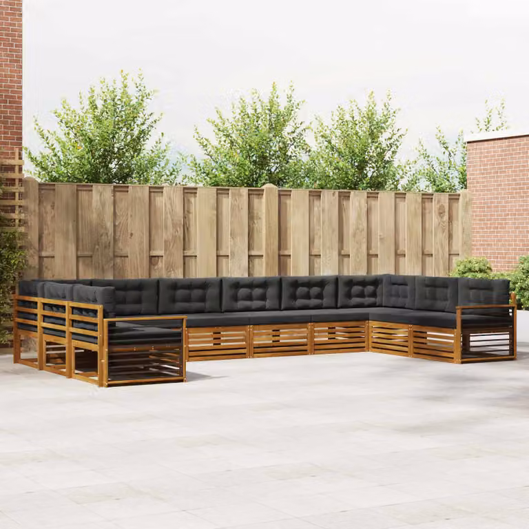 Set di divani da giardino vidaXL in legno di acacia massello, 11 pezzi, forma a L con orientamento a sinistra, colori beige e antracite