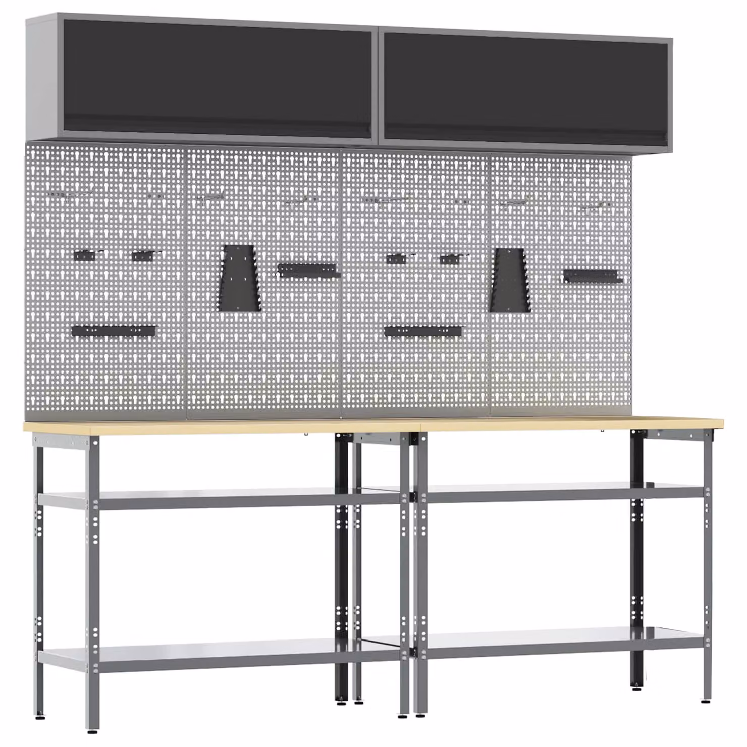 vidaXL Set banco da lavoro in acciaio 8 pz con pannello forato e altezza regolabile, Nero e Grigio