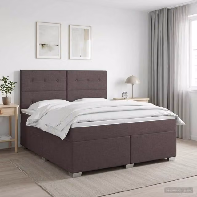 Letto box spring con materasso vidaXL in tessuto marrone e bianco L: 140 cm, P: 190 cm – 1