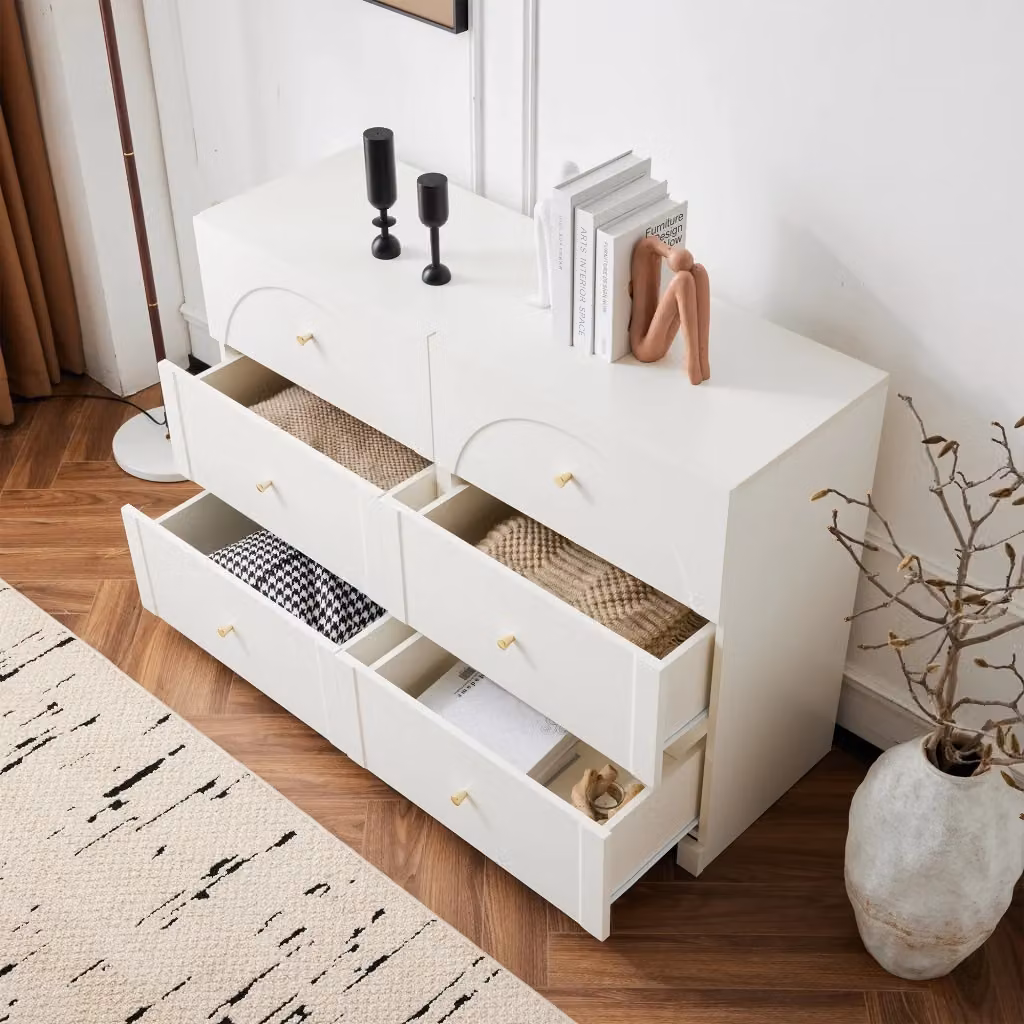 Cassettiera WISHDOR in MDF bianca per camera da letto o soggiorno, H 82 x L 120 x P 40 cm – 2