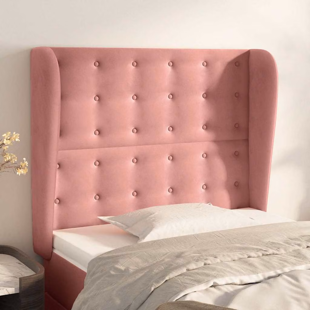 Testiera ad orecchio vidaXL in velluto rosa con pannello imbottito, L: 93 cm, P: 23 cm, H: 118-128 cm