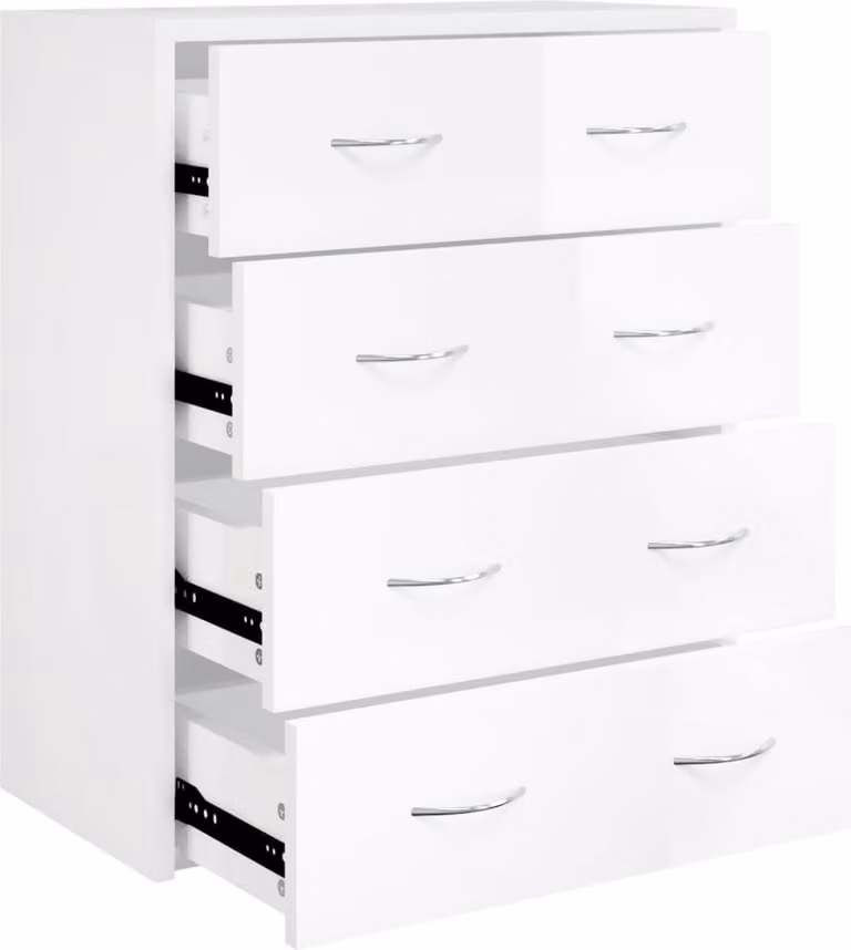 Credenza con 4 Cassetti 60x30,5x71 cm Bianco lucido
