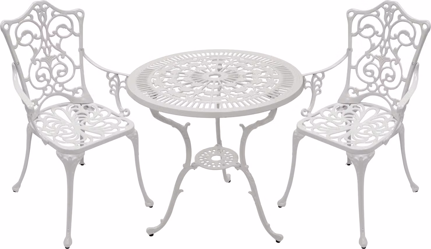 Set da giardino DEGAMO Bistroset, set da salotto in stile Art Nouveau, 3 pezzi, fusione di alluminio bianca, resistente alle intemperie