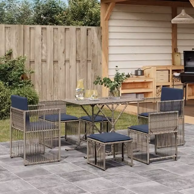 Set da pranzo da giardino da 7 pz con Cuscini Grigio 369016