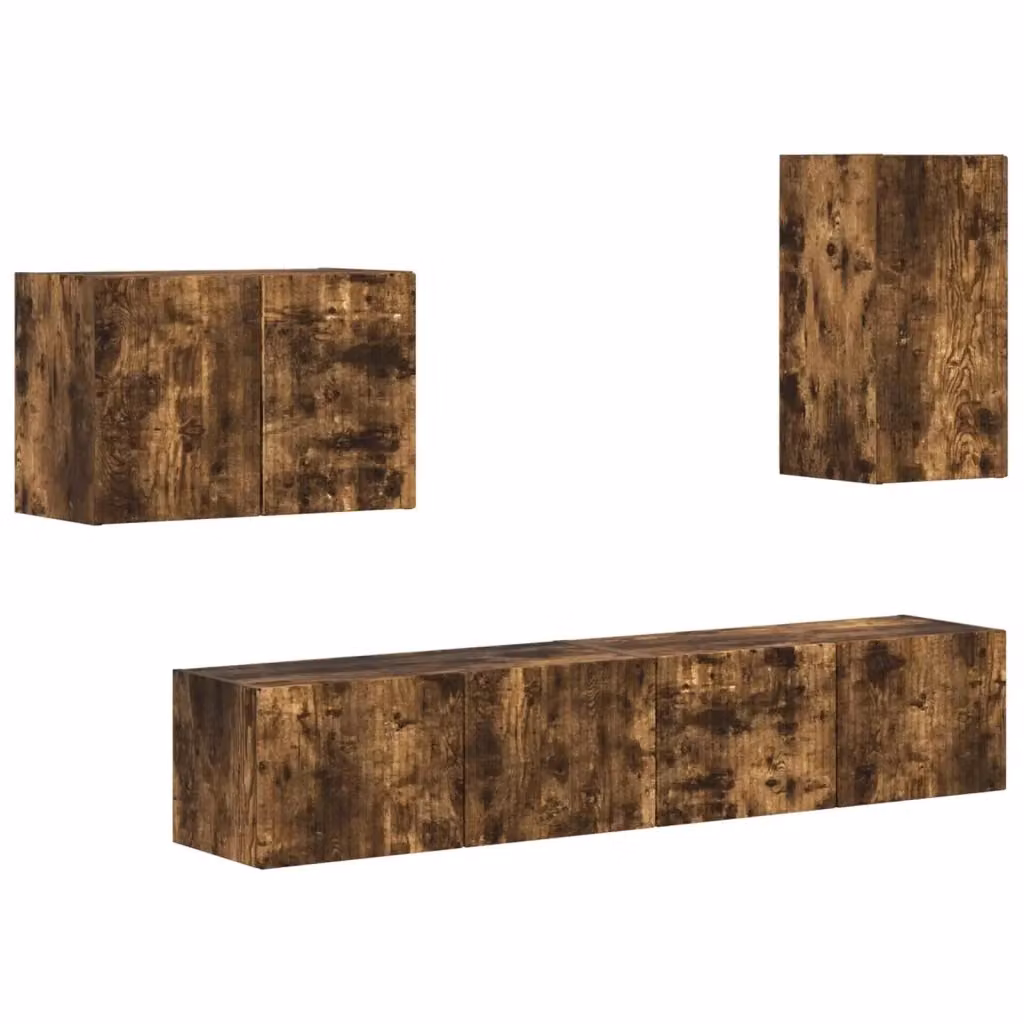 Set di 4 pezzi di mobiletti da TV a parete moderni vidaXL in rovere fumé marrone L/P/H: 78,5 x 31,0 x 29,5 cm – 2