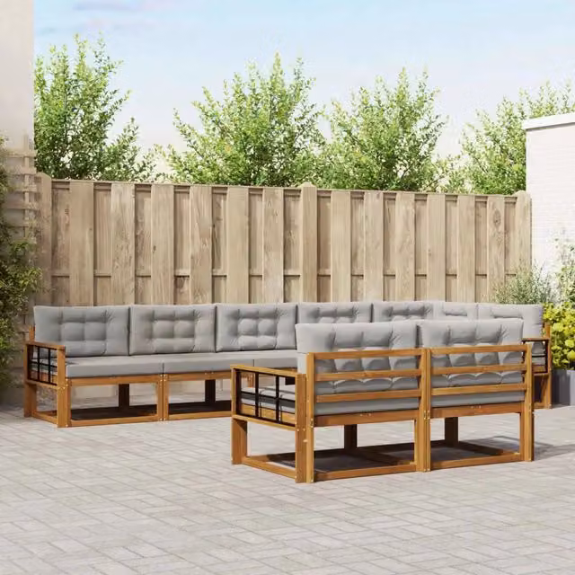Set di divani da esterno a L vidaXL in legno di acacia con 8 pezzi, colore beige e grigio – 1