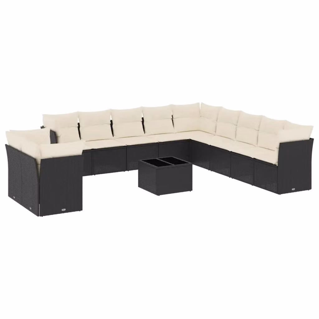 Set di Divani da Giardino a Forma di U vidaXL con Cuscini e Tavolino, Polyrattan e Metallo, Nero e Bianco – 2