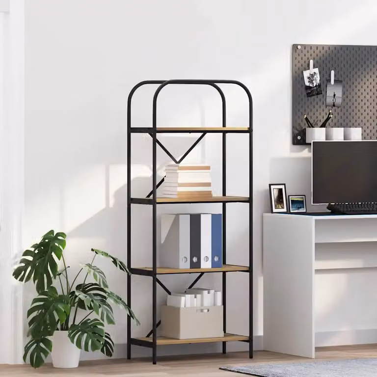 Libreria moderna vidaXL a 4 livelli in legno e metallo, L 60 cm x P 30 cm x H 146 cm, marrone e nero