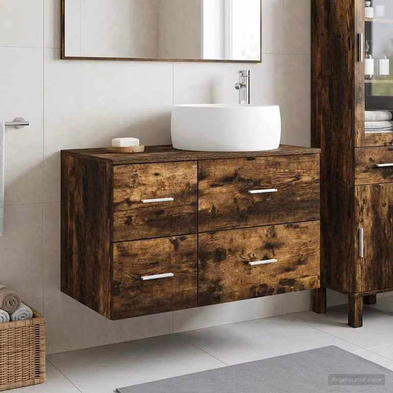 Set di mobili per il bagno vidaXL composto da base lavabo e pensile in legno marrone opaco L/P/H: 80,0 x 49,5 x 44,5 cm e 44,5 x 36,55 x 36,55 cm