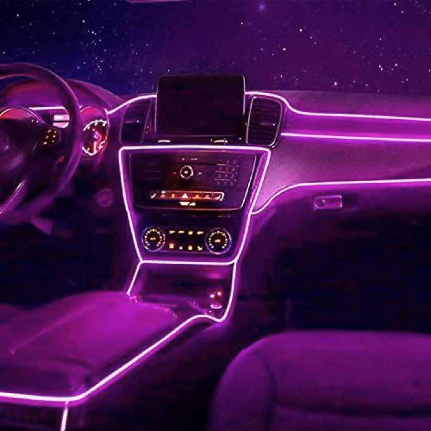 Illuminazione interna per auto a LED, 5 metri, luce d'ambiente autoadesiva, impermeabile, alimentazione USB, colore viola