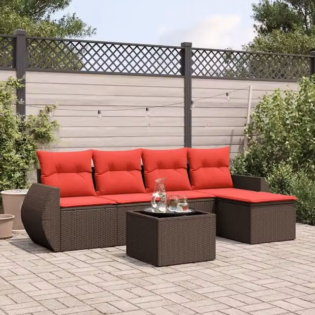 Set Divani da Giardino 6 pz con Cuscini Marrone in Polyrattan 3221303