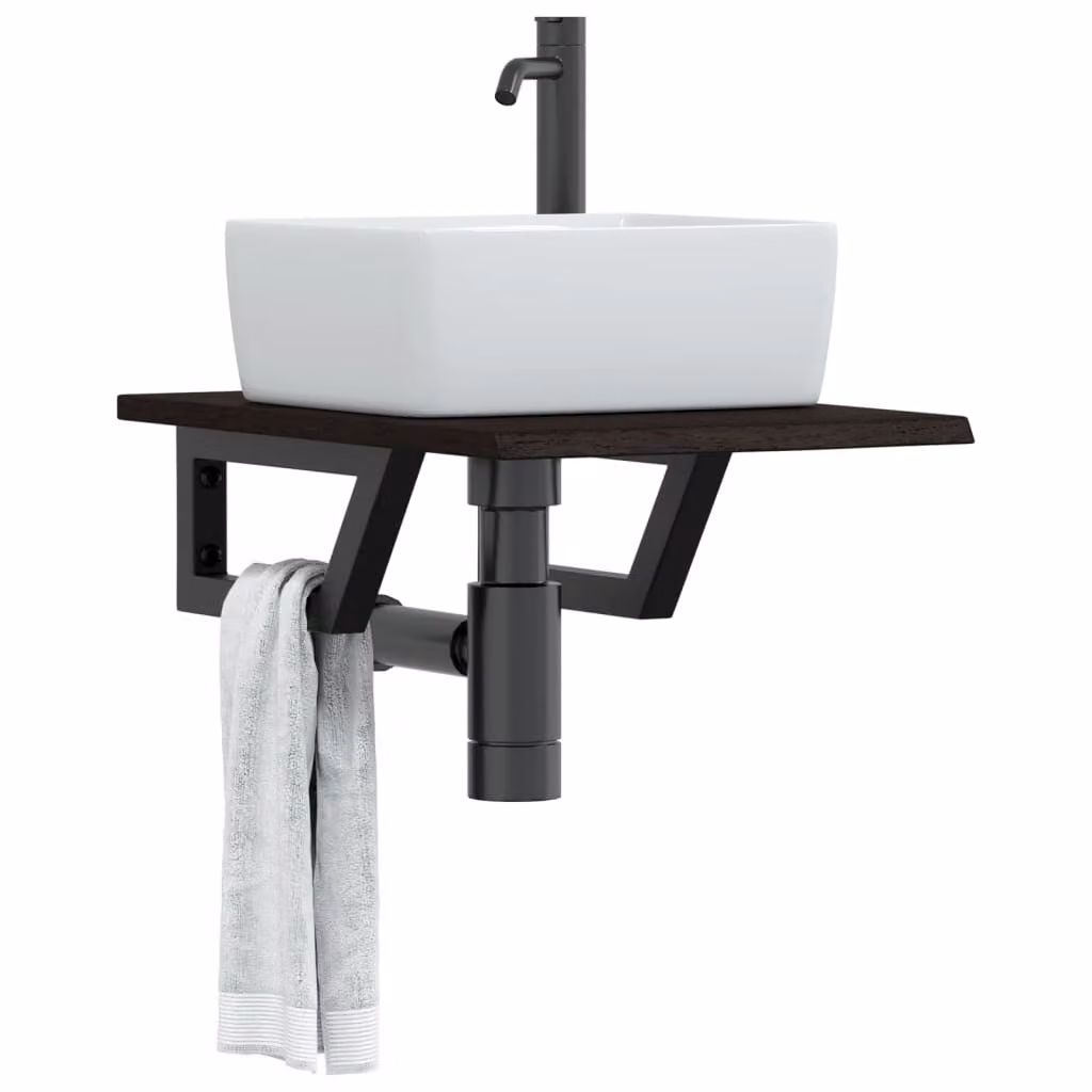 vidaXL Ripiano a Parete per Lavabo Moderno in Rovere e Metallo Nero