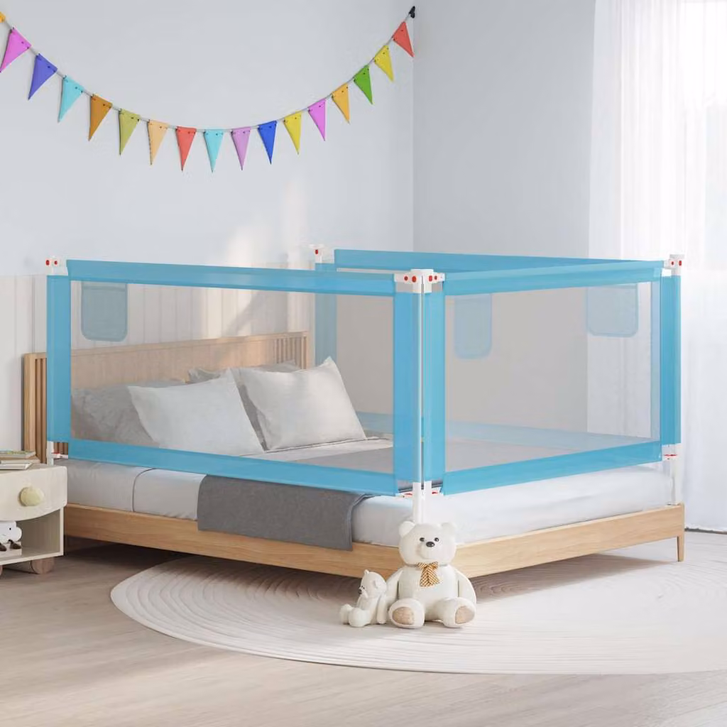 Sponda Letto di Sicurezza per Bambini vidaXL Blu in Tessuto e Metallo L: 190 cm, H: 25 cm