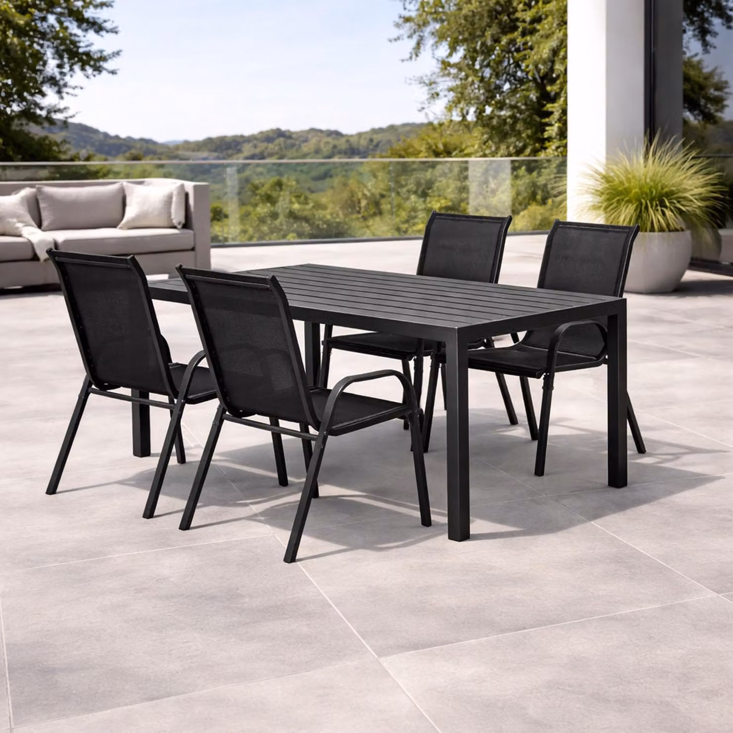 Set da giardino 5 pezzi 180x90 cm alluminio Non-Wood antracite/nero