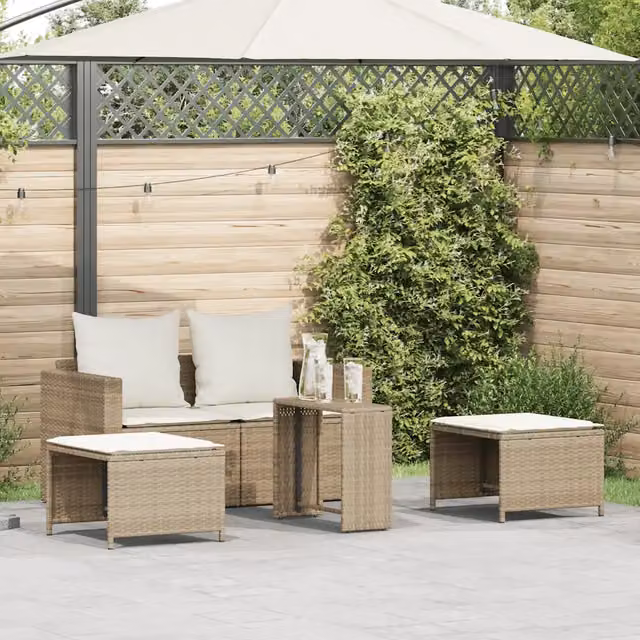 Set Divano da Giardino 5 pz con Cuscini Beige in Polyrattan 4104167