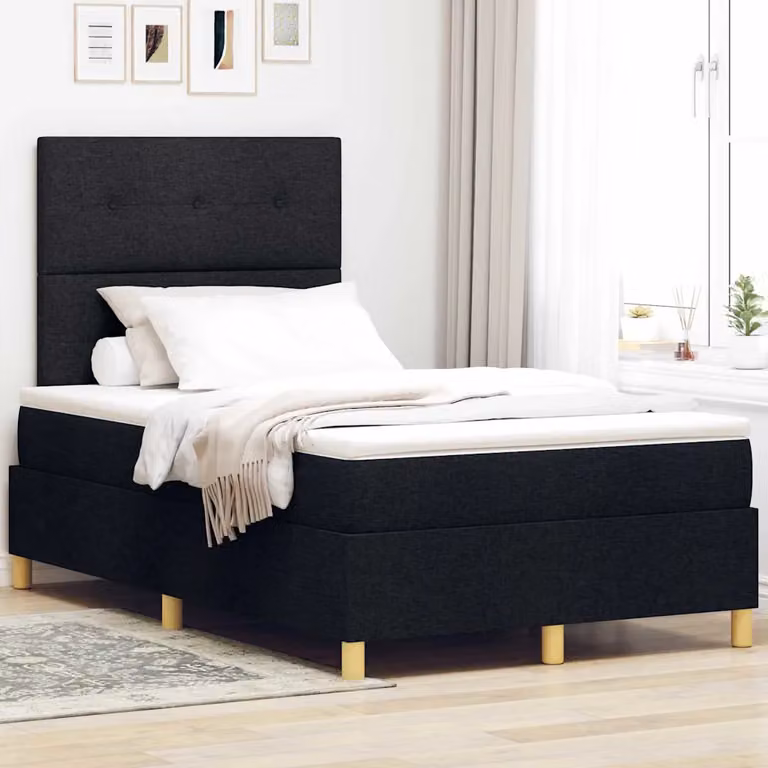 Letto a molle con testiera vidaXL in tessuto nero L/P/H: 200 x 120 x 28 cm
