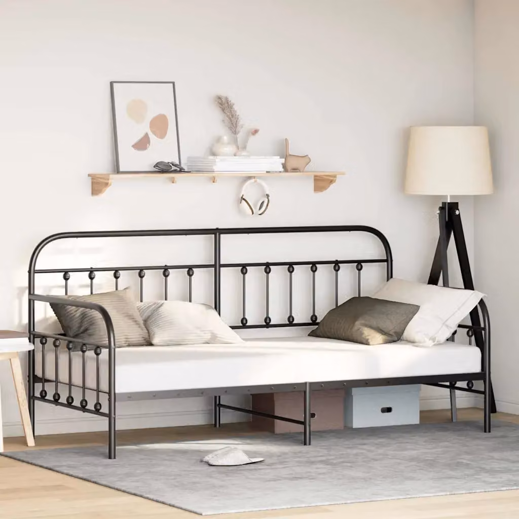 Struttura per letto di giorno moderna vidaXL in metallo nero L/P/H: 200 x 90 x 95 cm