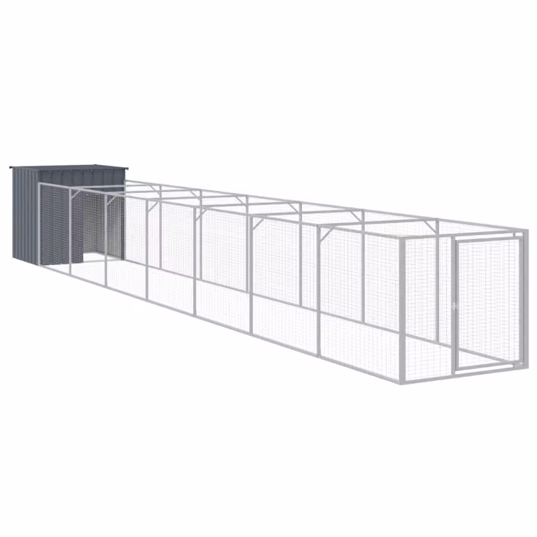Casetta Cani con Corsa Antracite 110x813x110 cm Acciaio Zincato