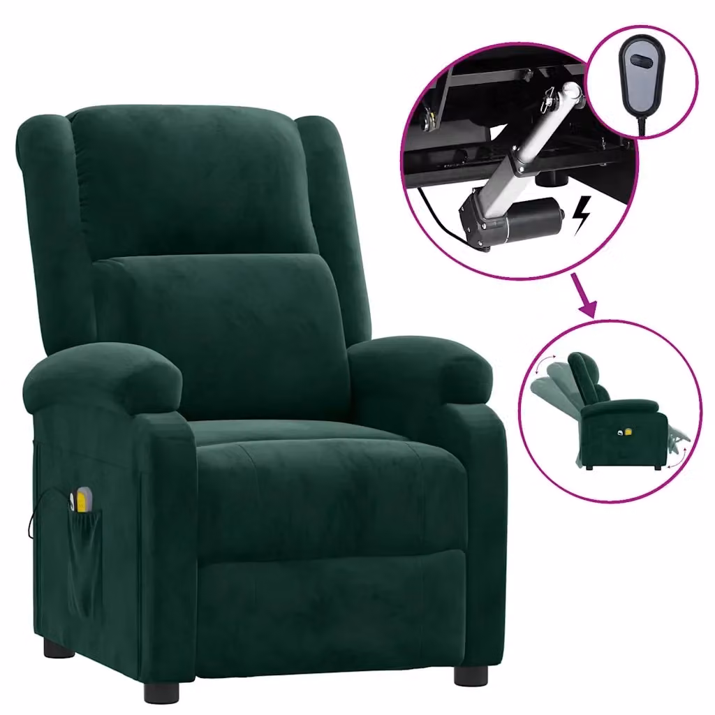 Divano Sedia-Poltrona Massaggiante Elettrica in Velluto Verde Scuro con Braccioli e Design Moderno – 2