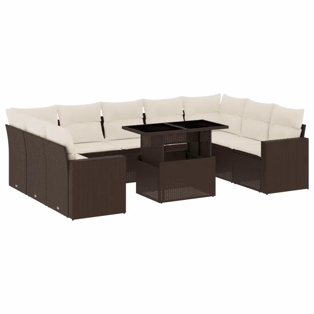 vidaXL Set Divani da Giardino a L in Polyrattan Marrone e Bianco con Cuscini e Tavolino da Esterno – 2